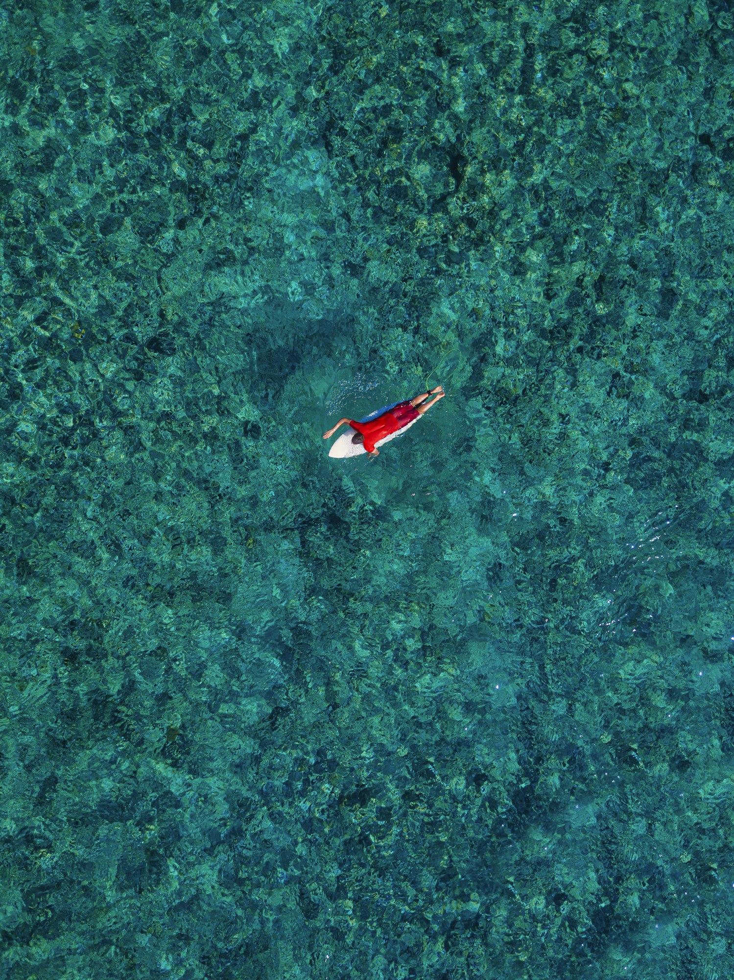 Aerial view of surfer in Indian Ocean